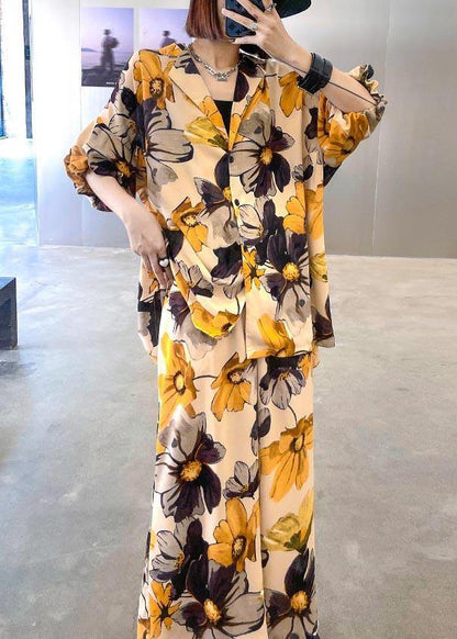 Yellow Print Two Piece Suit