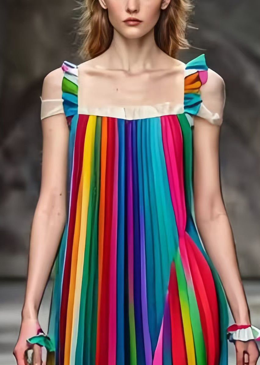 Rainbow Oversized Wrinkled Cami Dress Summer