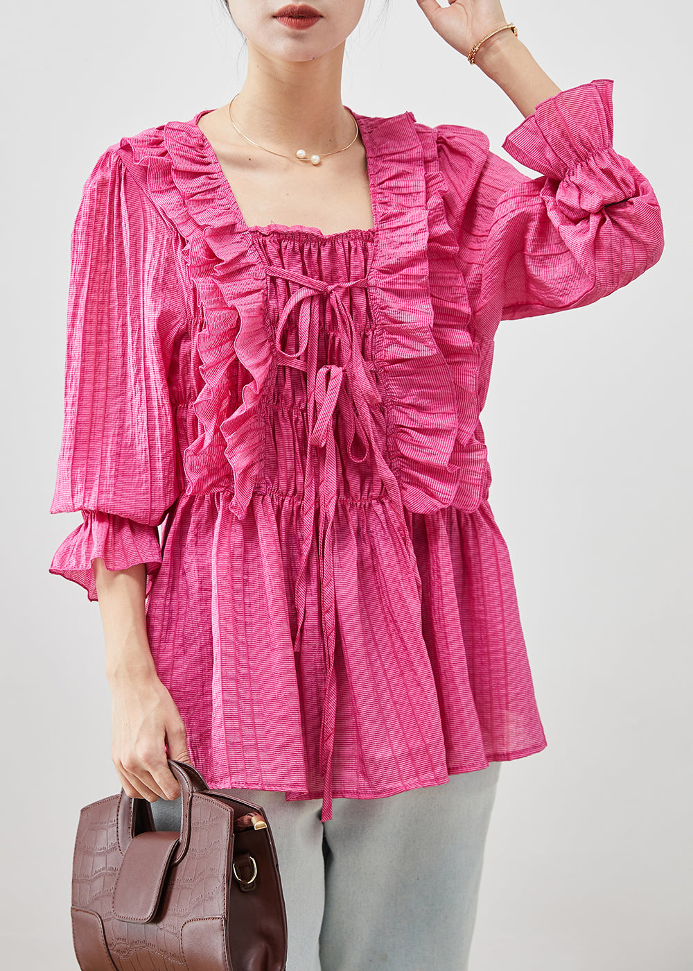 Rose Square Collar Ruffled Cotton Shirt Tops Fall