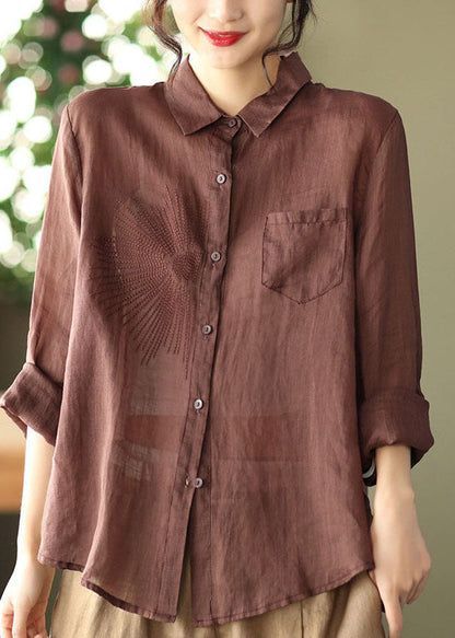 Chocolate Peter Pan Collar Ramie Top Spring