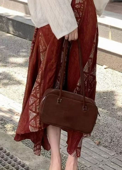 Red Asymmetrical Print Cotton Skirts Fall