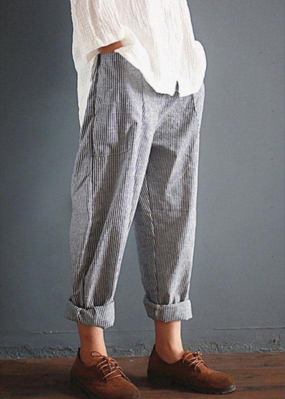 Stripe Pocket Elastic Waist Harem Pants