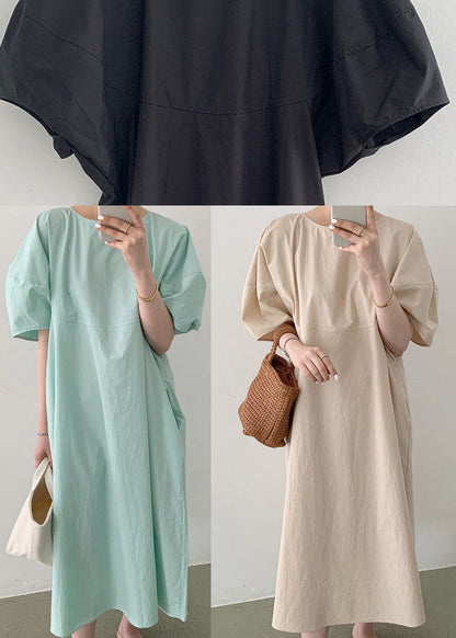 Black Pockets Loose Cotton Dress Spring