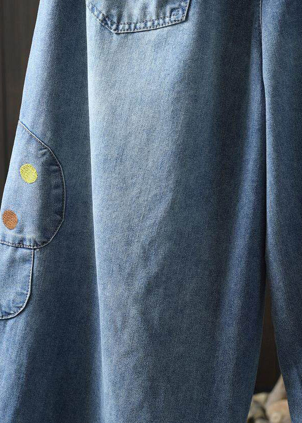 Blue Graphic Patchwork Elastic Waist Crop Jeans