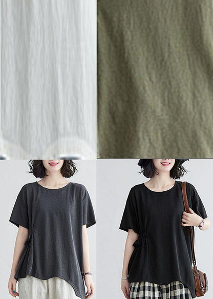 Army Green O-neck Half Sleeve Cotton Tee Summer