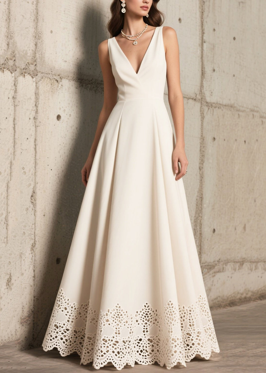 White Exra Large Hem Hollow Out Chiffon Dinner Dress Summer
