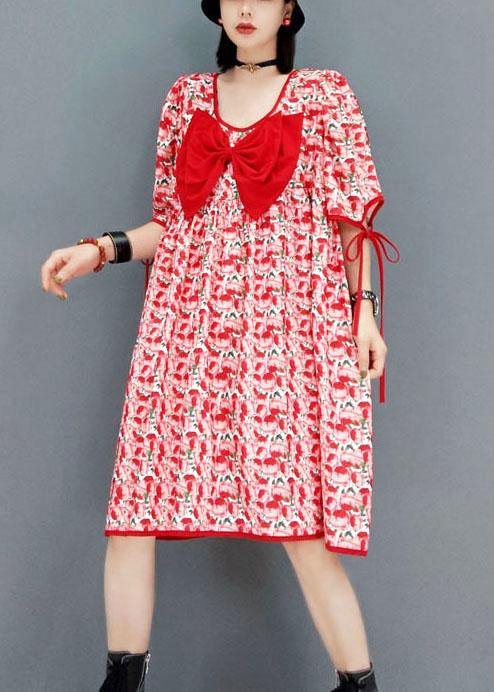 Diy Red V Neck Print Half Sleeve Fall Dresses