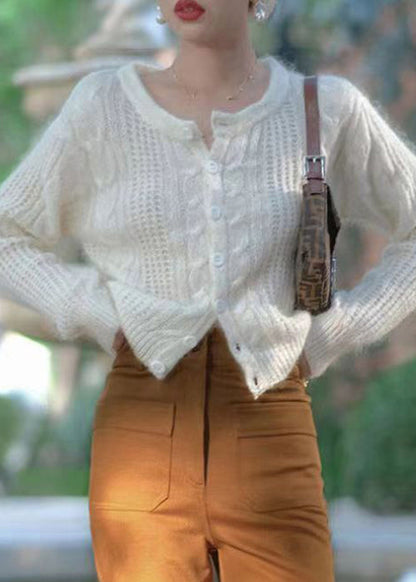 Yellow Button Hollow Out Patchwork Knit Cardigan Fall