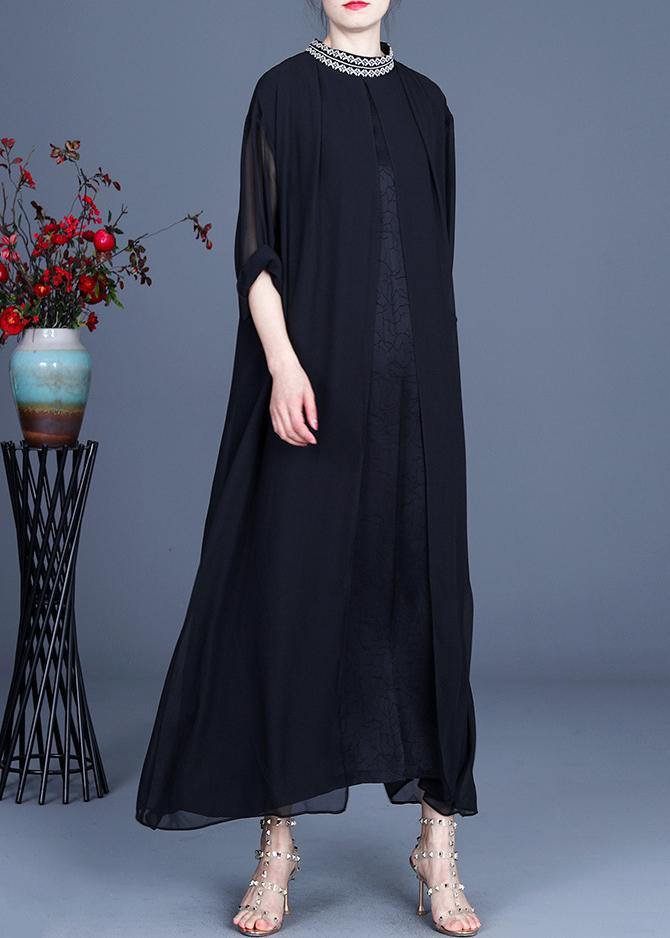 Black Embroidery Oversize Maxi Summer Spring Chiffon Dress