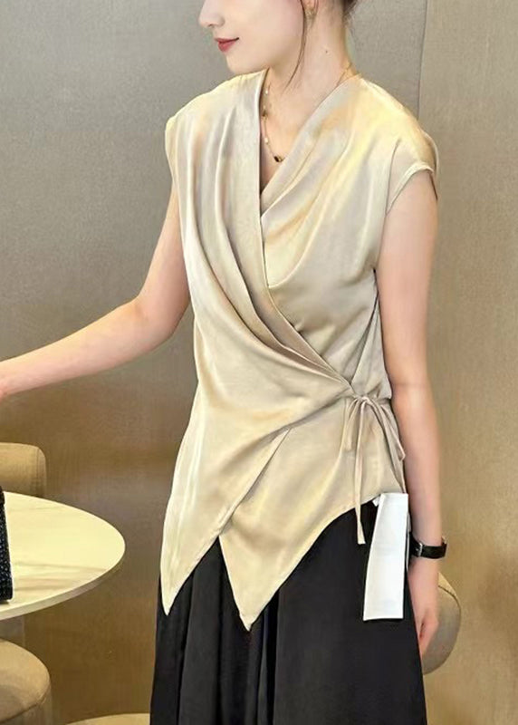 Black V Neck Tie Waist Top Summer
