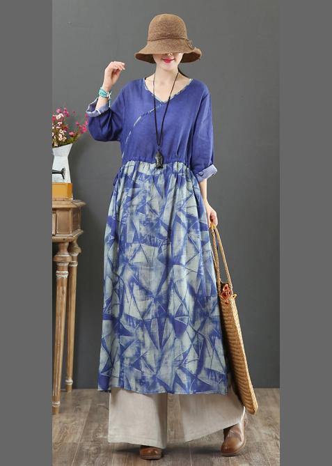 V Neck Patchwork Spring Quilting Clothes Runway Purple Print Dress