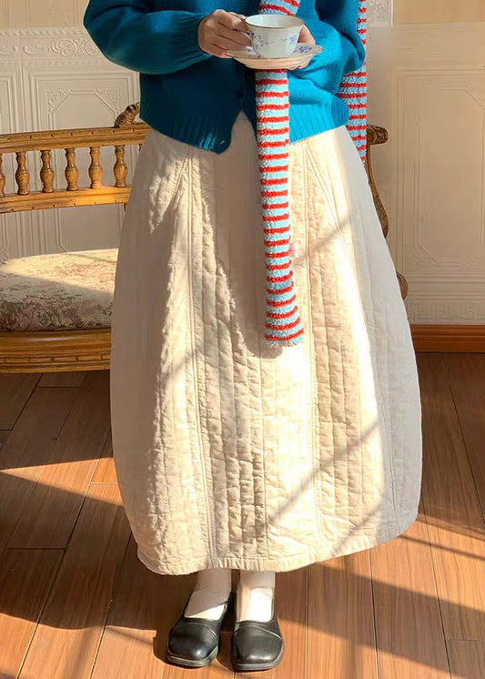 Modern White Pockets Elastic Waist Cotton Filled Skirts Spring
