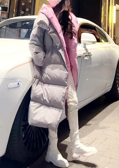Grey Hooded False Two Pieces Fine Cotton Filled Puffers Coat Winter