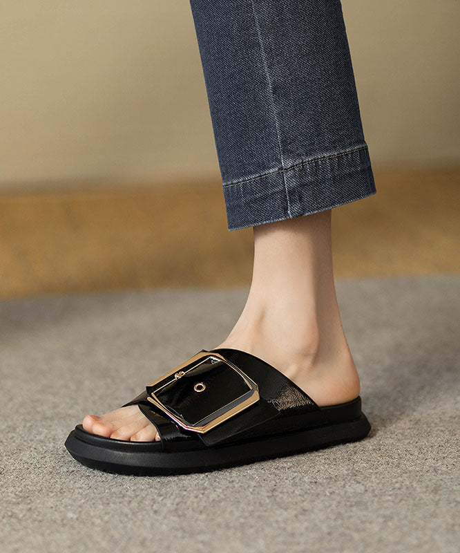 Comfy Black Splicing Platform Slide Sandals
