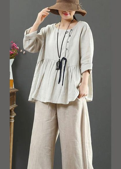 Italian Beige Blouses for O Neck Cinched Tunic Spring Blouse