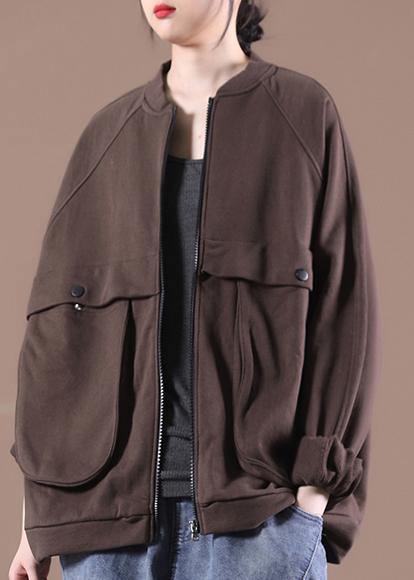 Chocolate O-neck Sweatshirts Jacket