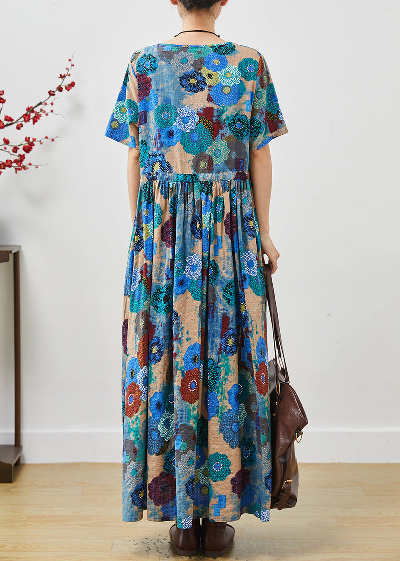 Blue Cinched Exra Large Hem Cotton Dress Summer