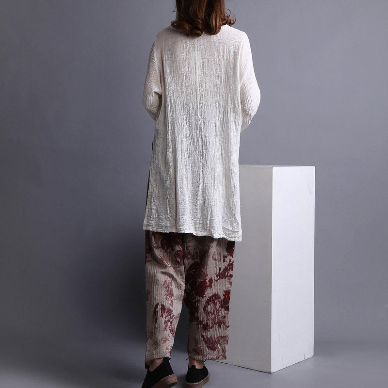 White U Neck Low High Design Linen Shirt Spring