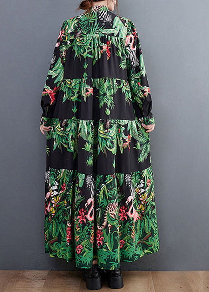 Green Oversized Patchwork Exra Large Hem Cotton Holiday Dress Spring