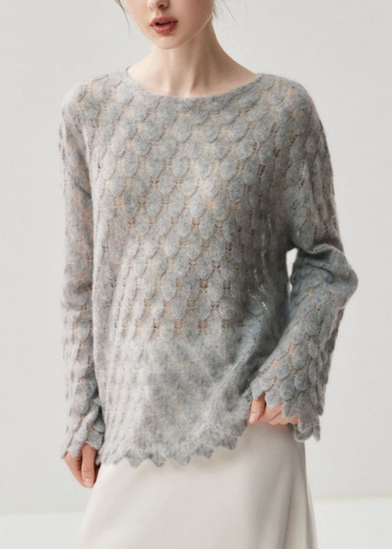 Stylish Grey Cozy Wool Knit Sweaters Flare Sleeve