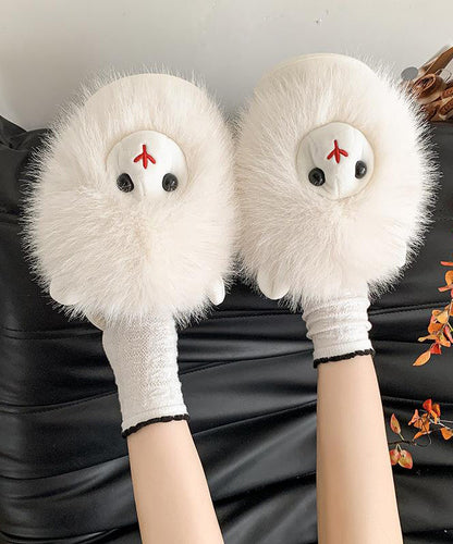 Beige Slippers Shoes Fuzzy Fur Splicing