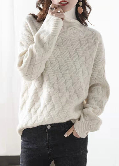 Light Camel Turtleneck Plaid Wool Knit Sweaters Spring