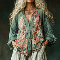 Comstylish Bohemian Linen Floral Art Print Long Sleeve Shirt
