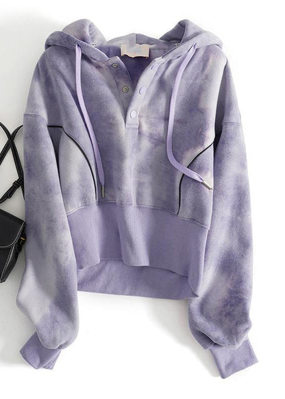 Grey Tie Dye Drawstring Hooded Sweatshirts Top Spring