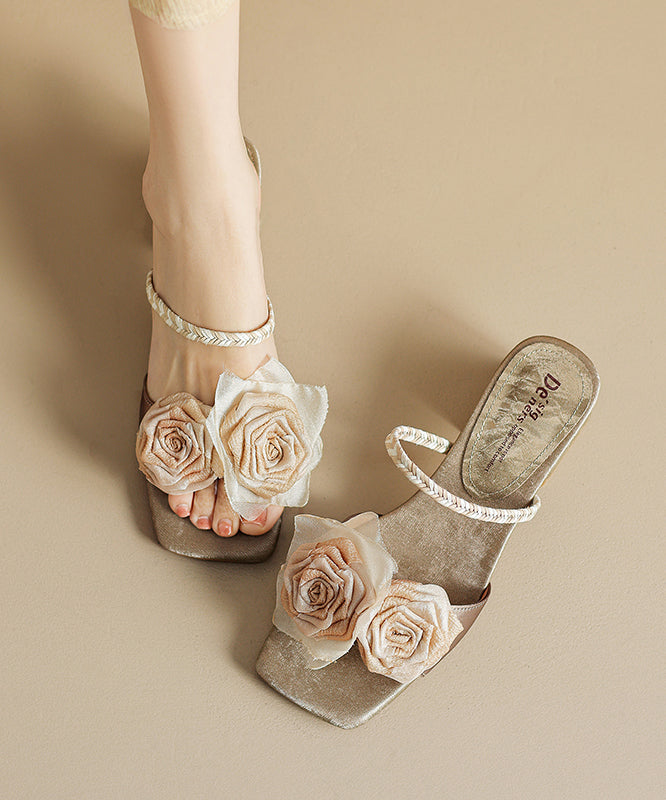 Brown Cowhide Leather Splicing Slide Sandals Peep Toe