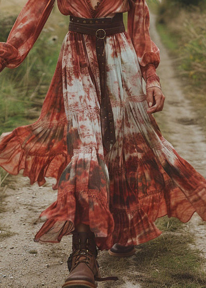 Tie Dye Wrinkled Patchwork Chiffon Dresses Spring