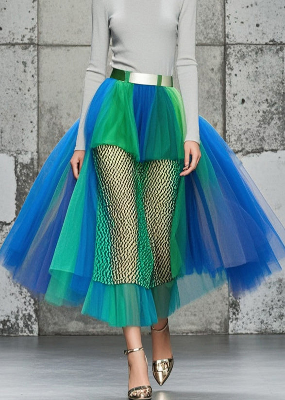 Colorblock Hollow Out Patchwork Tulle Skirts Summer