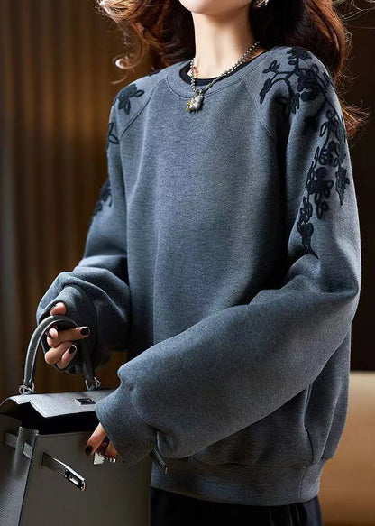 Unique Mulberry Embroidered Cotton Pullover Spring