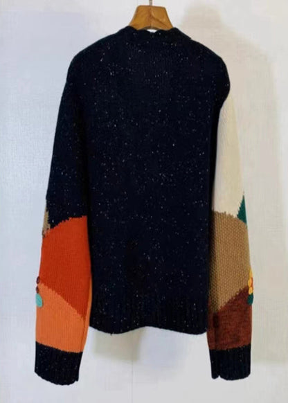 Colorblock V Neck Patchwork Cozy Knit Top Fall