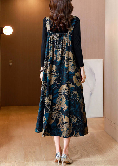 Blue Slash Veck Print Top and Slip Dress Two Piece Set Summer