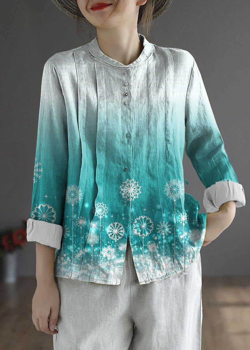 Gray Geometry Button Fall Top Long Sleeve Linen