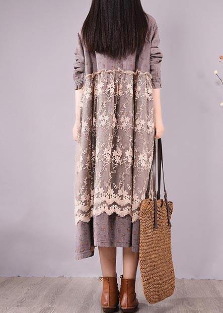 Organic Gray Print Wardrobes Patchwork Lace Long Spring Dresses