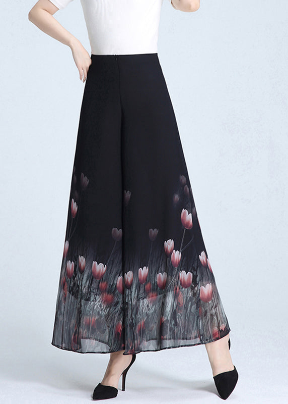 Black Print Wide Leg Pants
