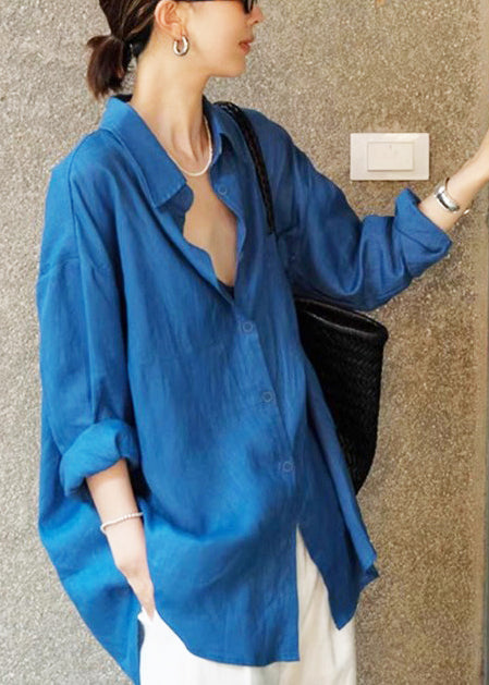 Blue Oversized Cotton Shirt Fall