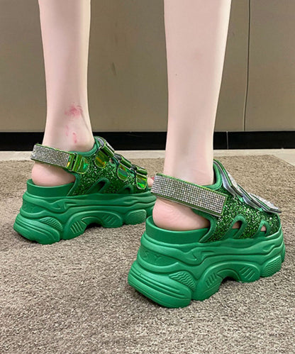 Green Zircon Sequins Splicing Peep Toe Platform Sandals