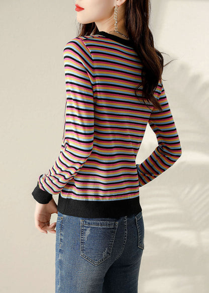 V Neck Striped Patchwork Shirt Spring