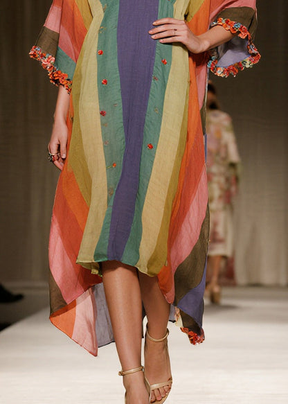 Stylish Colorblock Oversized Striped Cotton Long Dress Summer