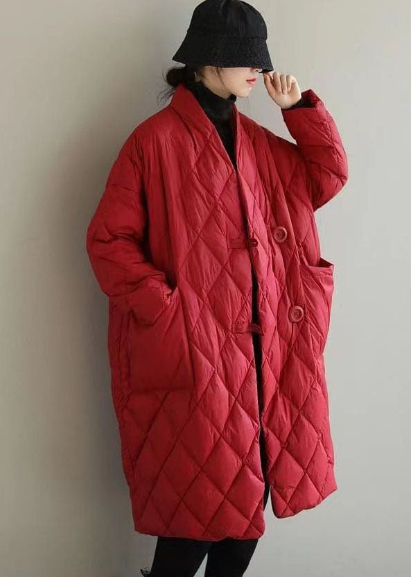 Red Warm Fine Cotton Filled Witner Coats Rhombic Plaid