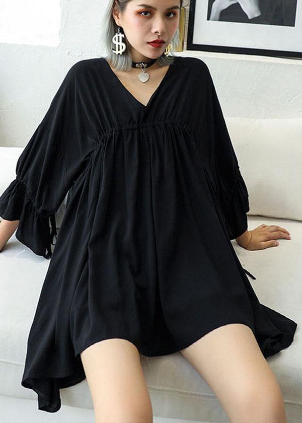 Black V Neck Cinched Low High Design Top