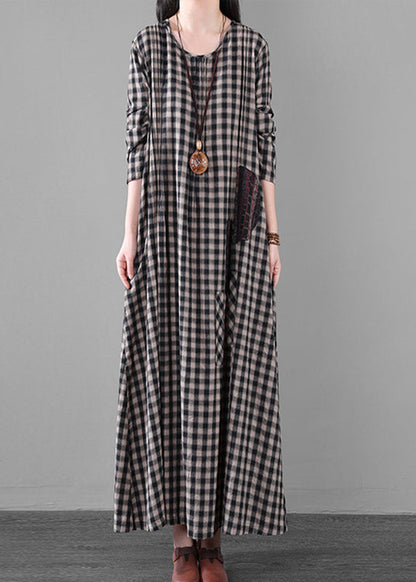 Black White Plaid a Line Long Dresses Spring