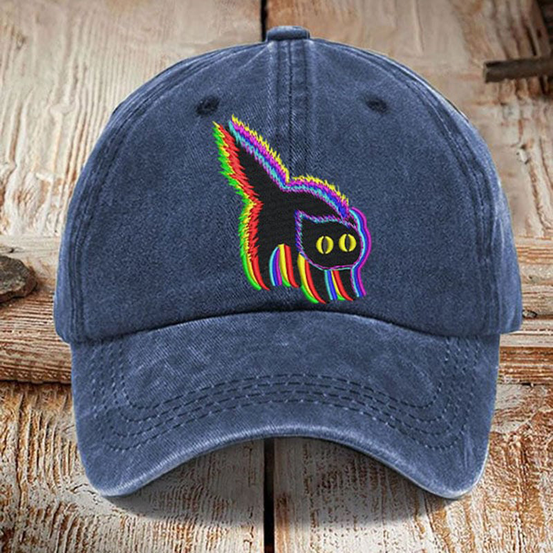 Comstylish Colorful Cat Print Washed Sun Hat
