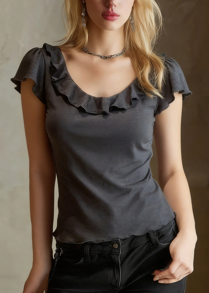 Organic Grey Ruffled Patchwork T Shirt Summer
