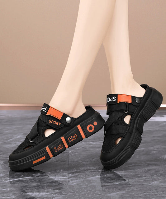 Black Hollow Out Splicing Platform Slide Sandals