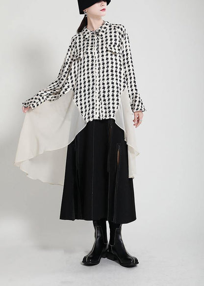 Unique White Print Patchwork Asymmetrical Design Trench Summer