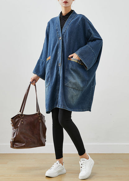 Blue Oversized Patchwork Denim Coats Fall