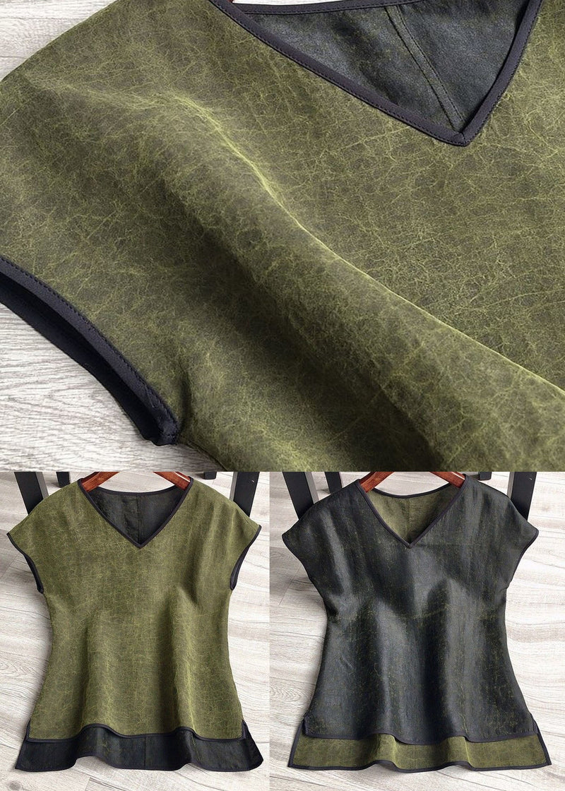Black Wear on Both Sides Silk Tops V Neck Summer
